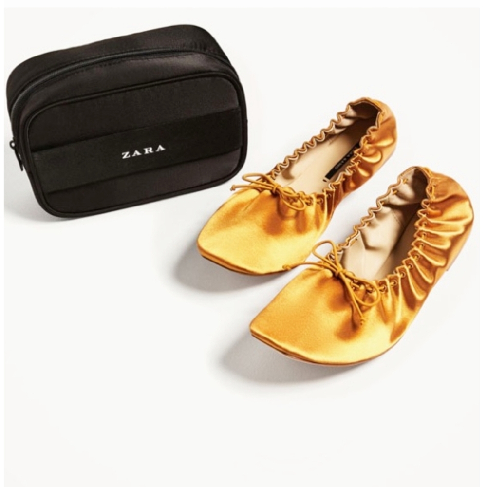 Zara Soft Sateen Packable Ballet Flats Women's Size 5